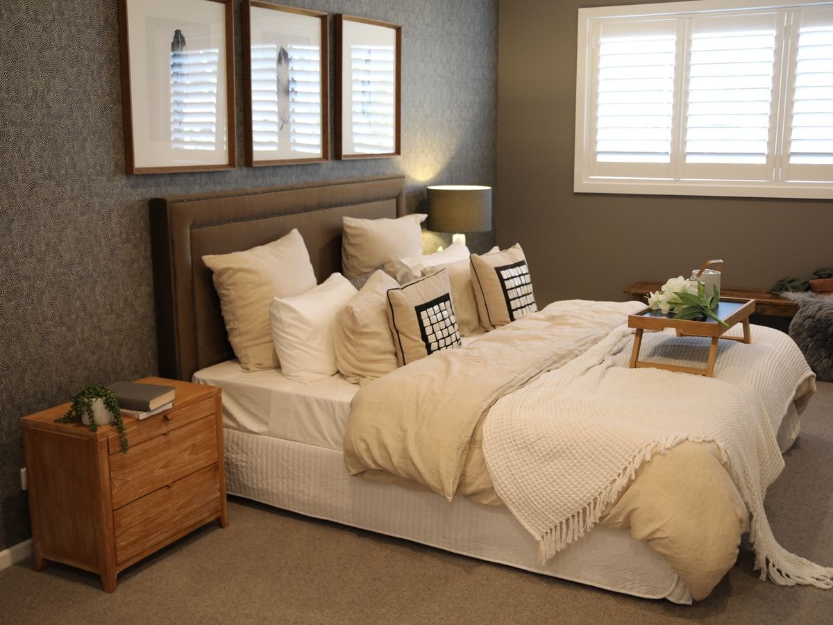 Assembled bed frame in bedroom